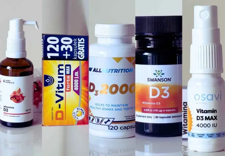 Różne preparaty z witaminą D3, w tym D-Vitum, Swanson, All Nutrition i Osavi. Wybierz najlepszą witaminę D dla siebie.