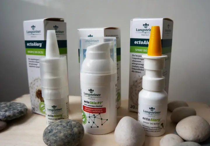 Produkty Langsteiner ectoAlerg i ectoSkin P7 z ektoiną – krople do oczu, spray do nosa i krem. Pomagają łagodzić objawy alergii.